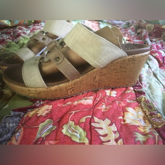Skechers Luxe Foam Cork & Khaki Wedge Heels Slides Size 6 - Picture 6 of 12